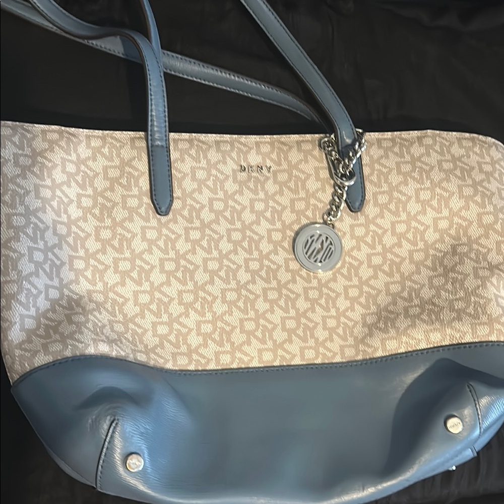 DKNY Blue and Cream Tote Bag with Structured Design